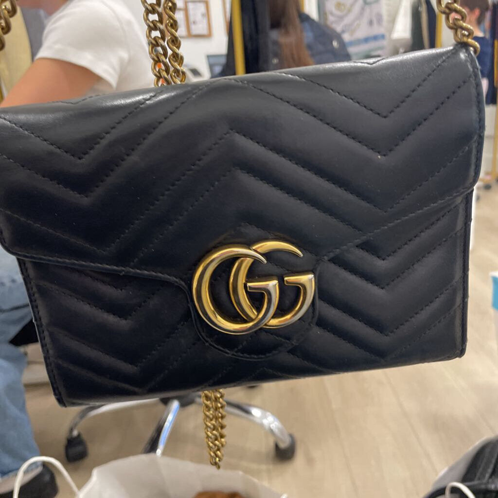 Black Chevron Matelasse Chain Wallet