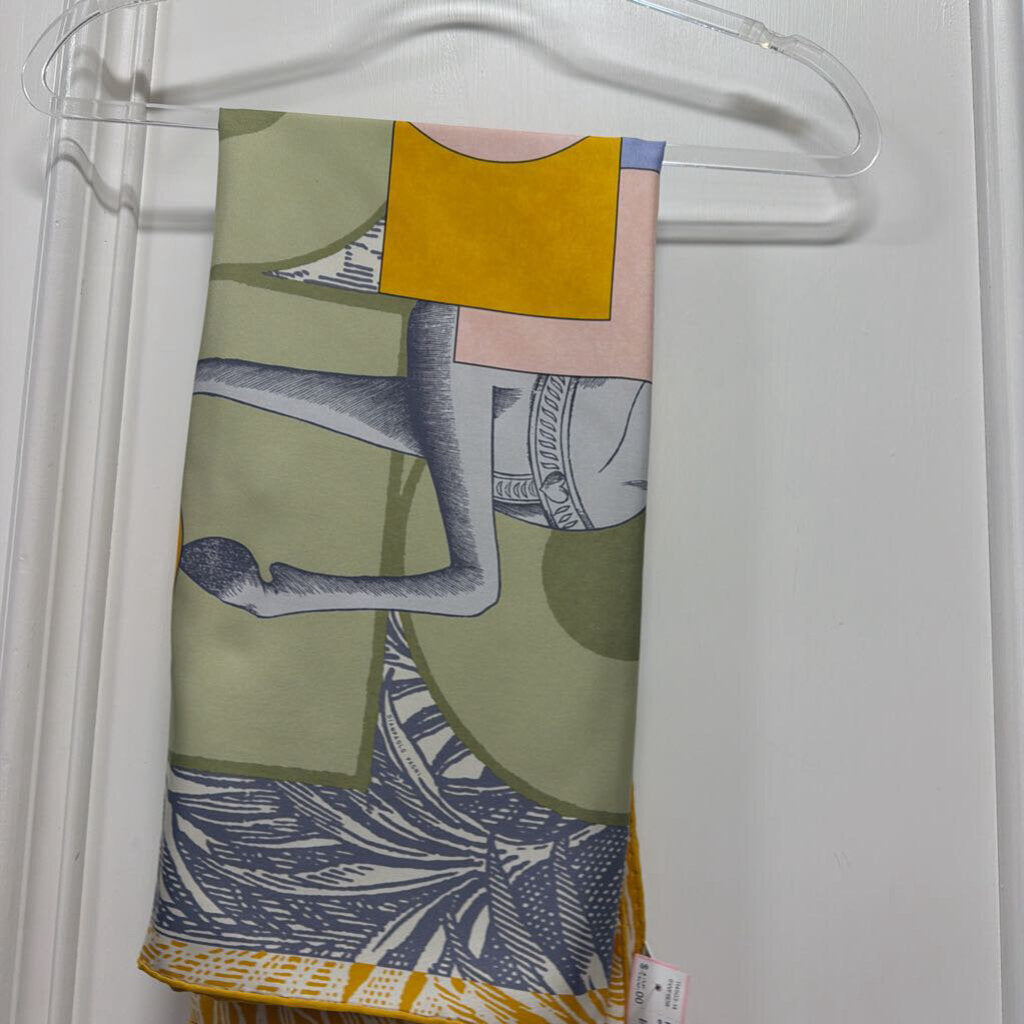 Green/Grey "Cavalier en Formes" Silk Scarf