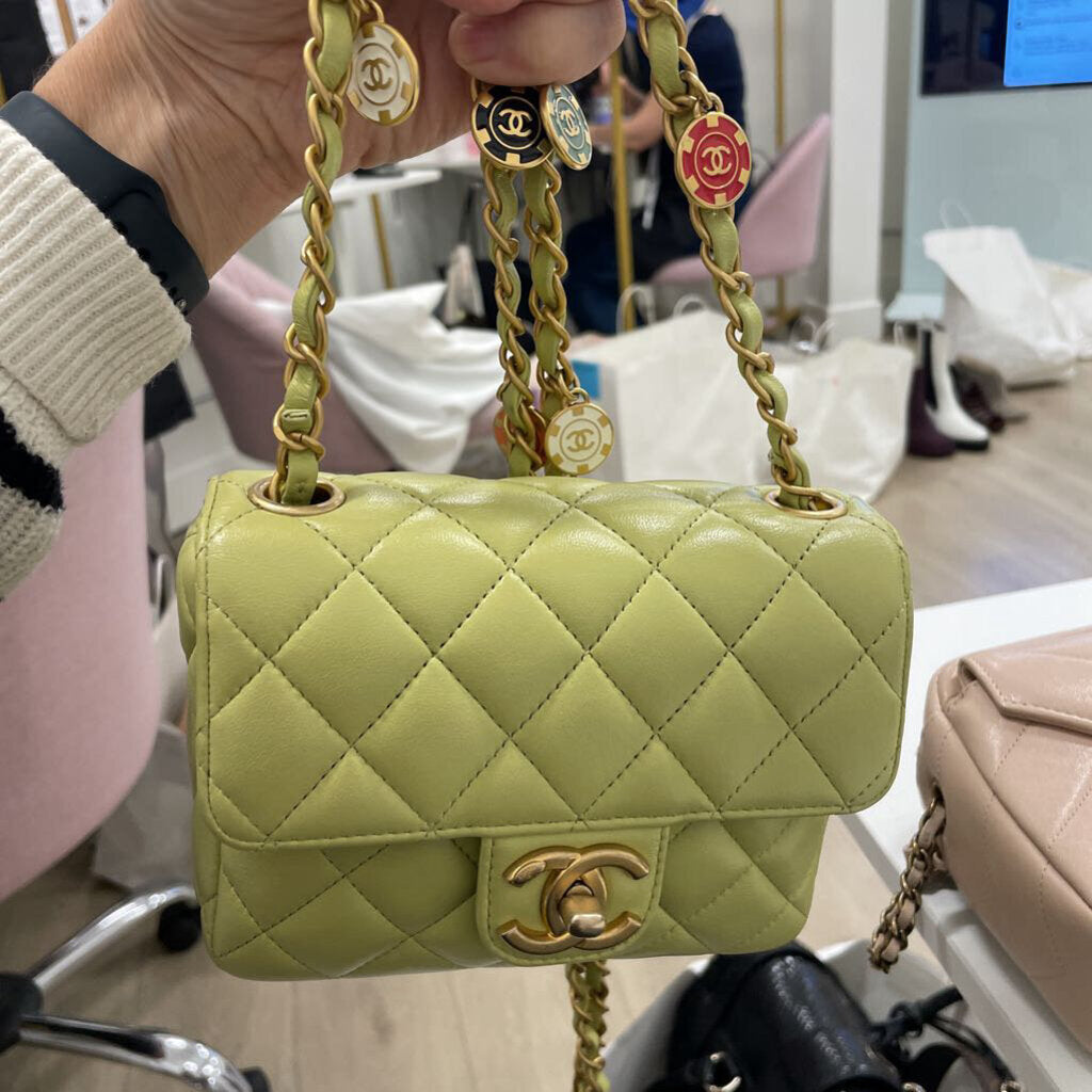 Light Green Lambskin Casino Royale Mini Square Flap