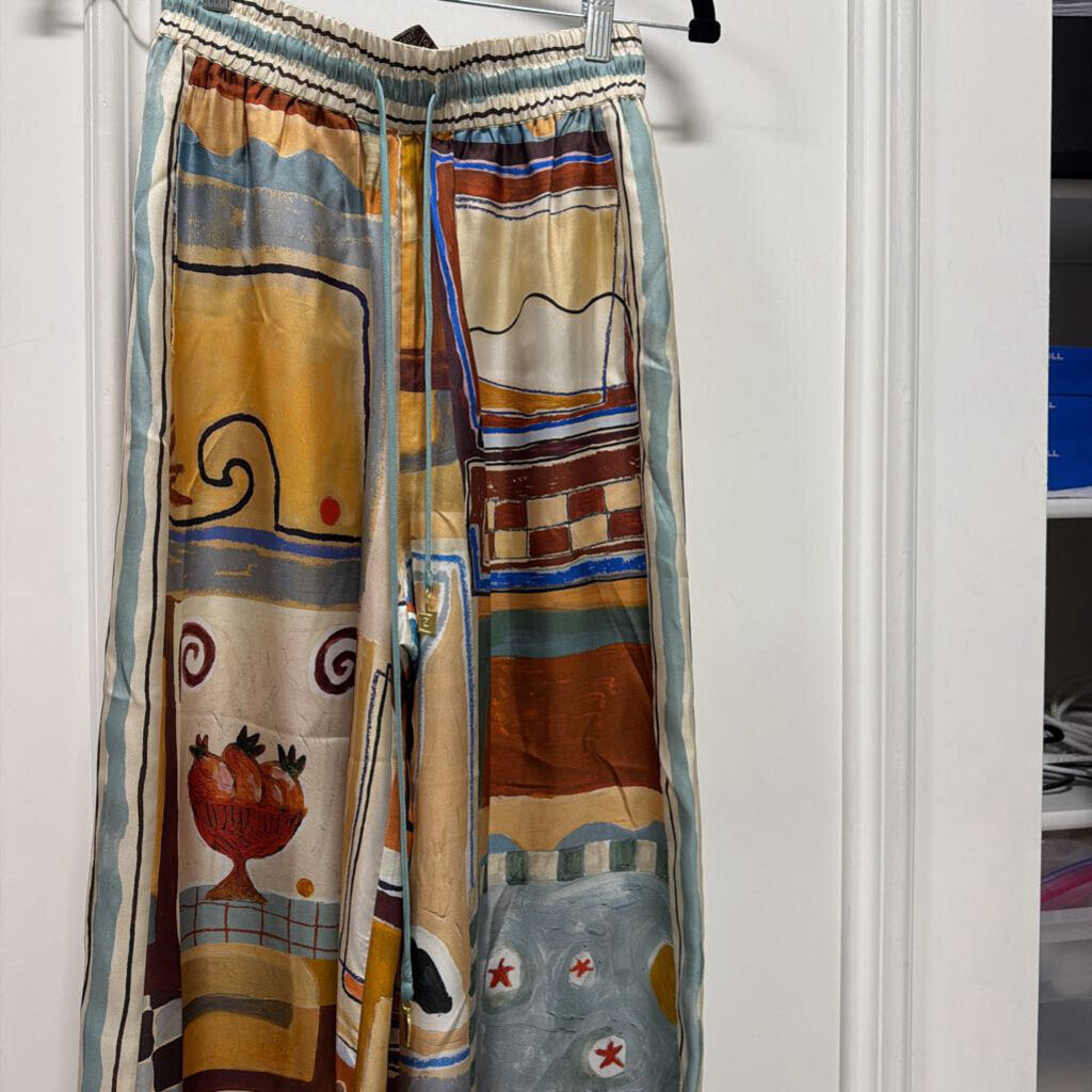Multicolor Printed Silk Pants