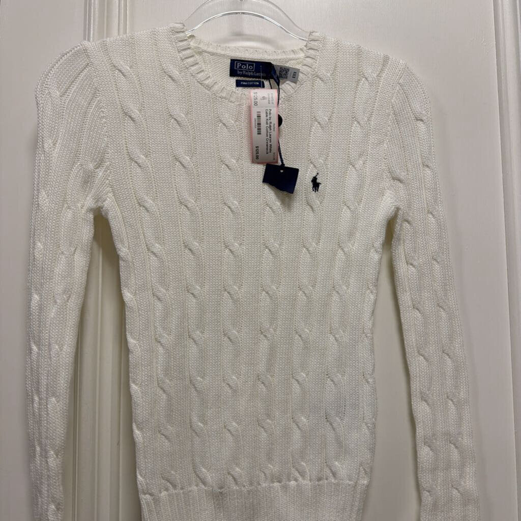 White Cable Knit Cotton Crewneck (NWT)
