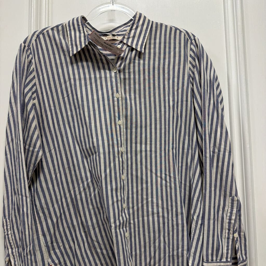 Blue/White Vertical Cotton Stripe Button Down