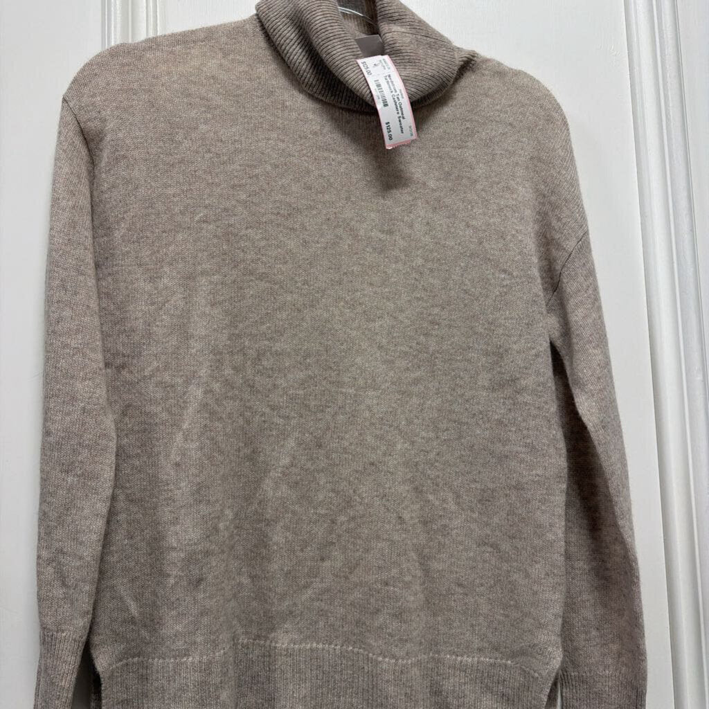 Tan Oatmeal Turtleneck Cashmere Sweater