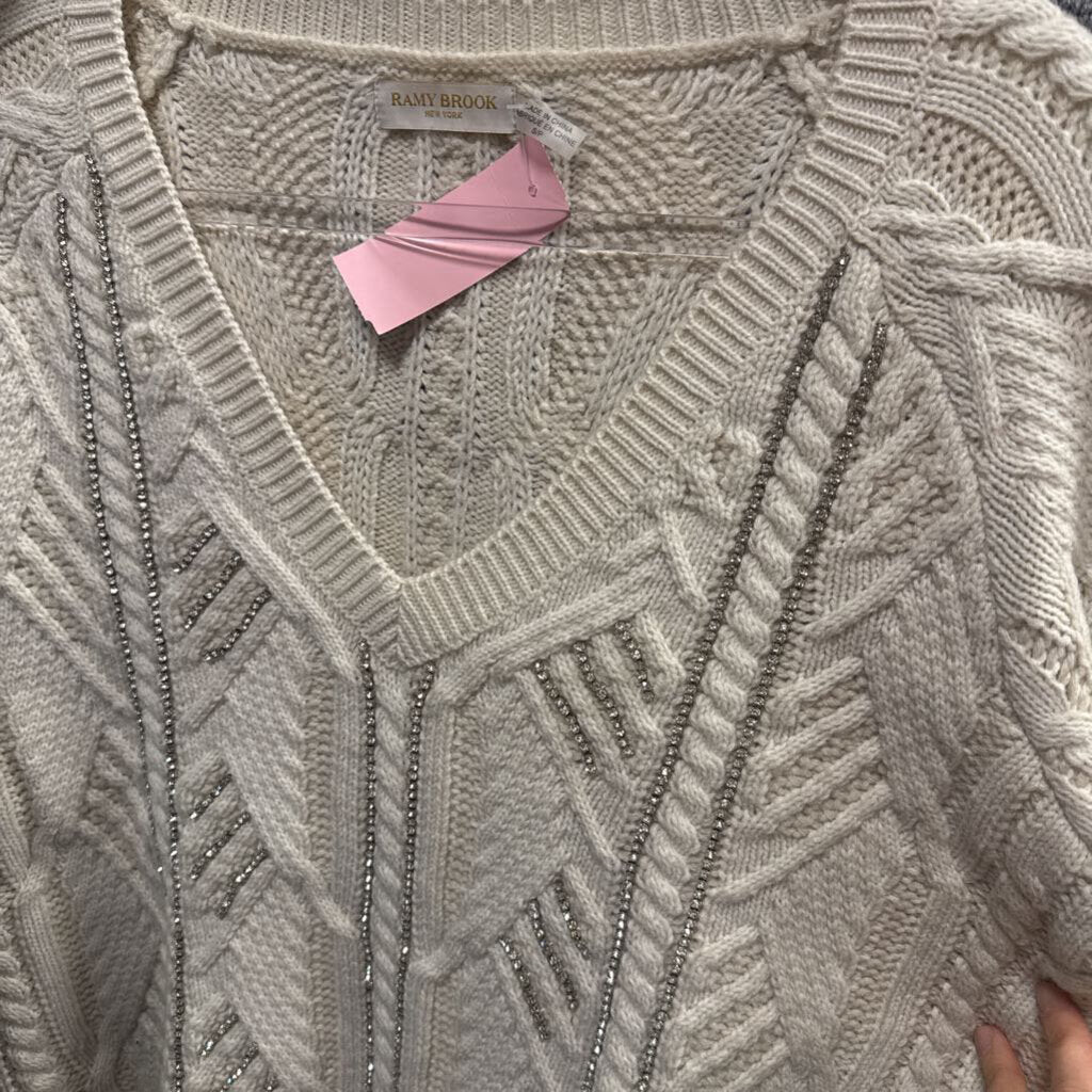 Cream Wool Blend Crystal Embellished Sweater