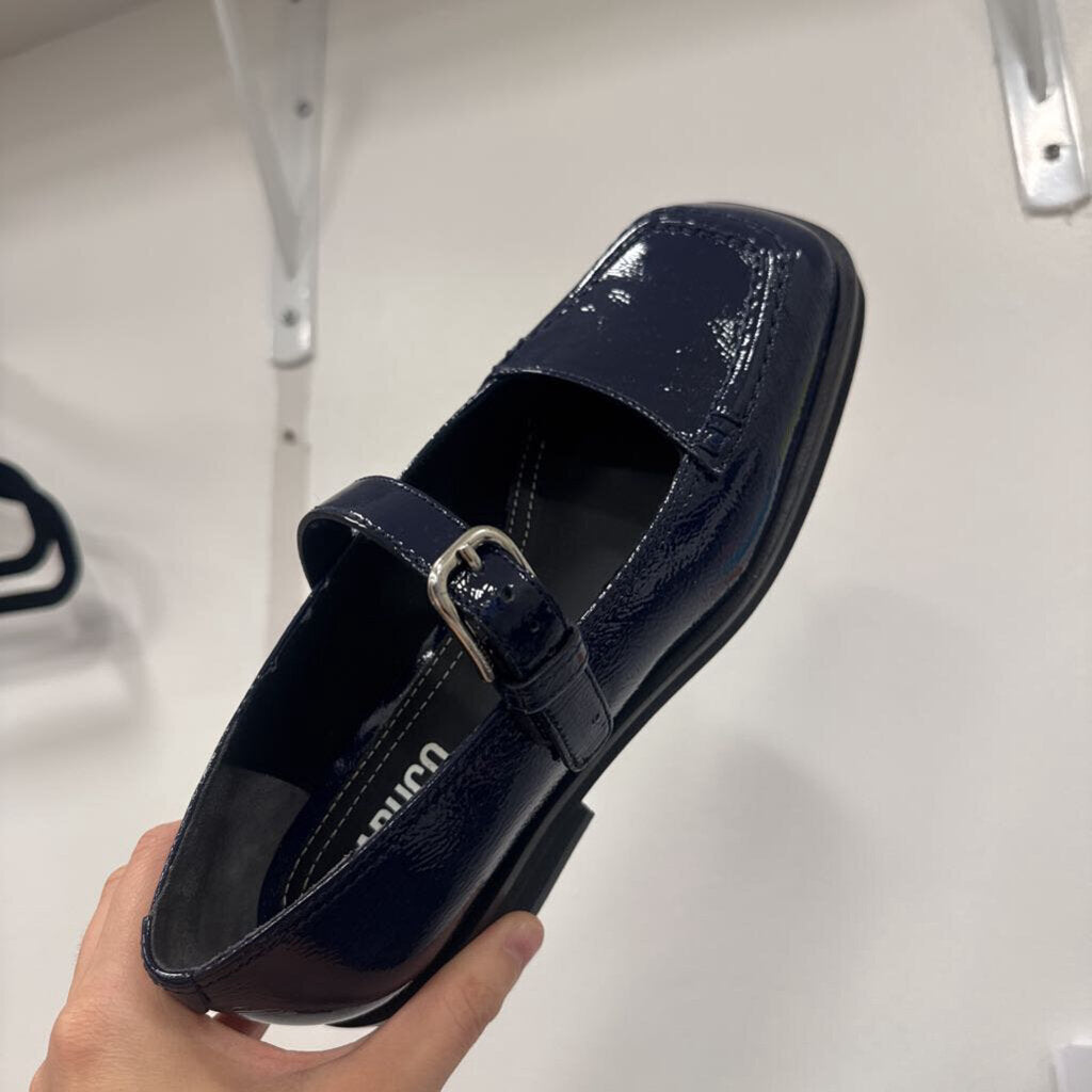 Labucq Navy Crinkle Patent Flats