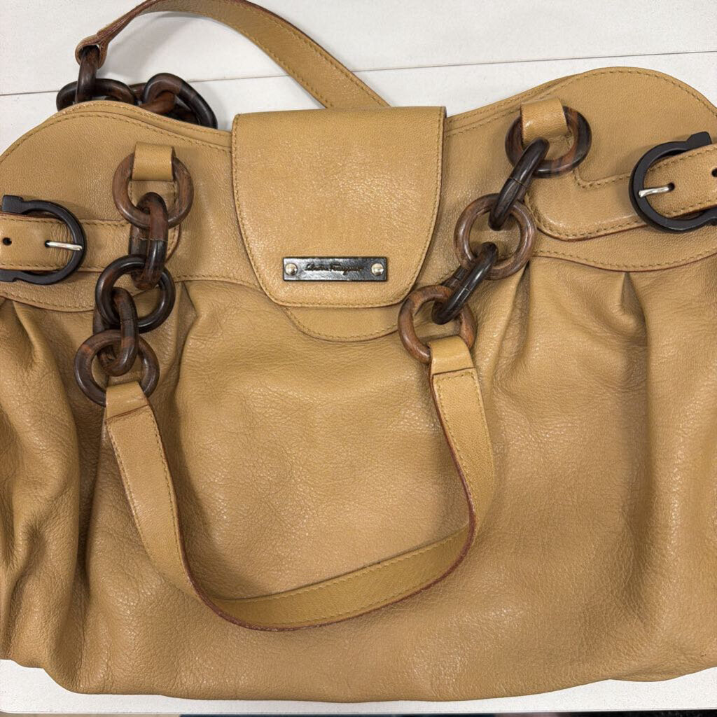 Tan Leather Wood Chain Link Shoulder