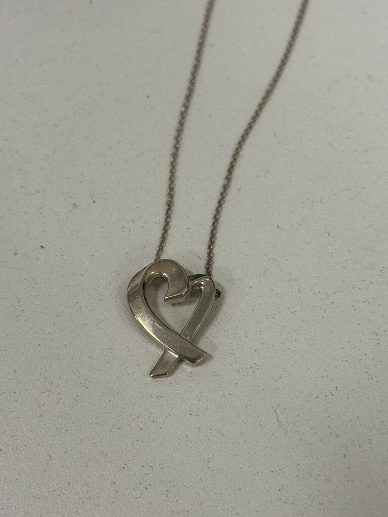 Sterling Silver Ribbon Heart Necklace