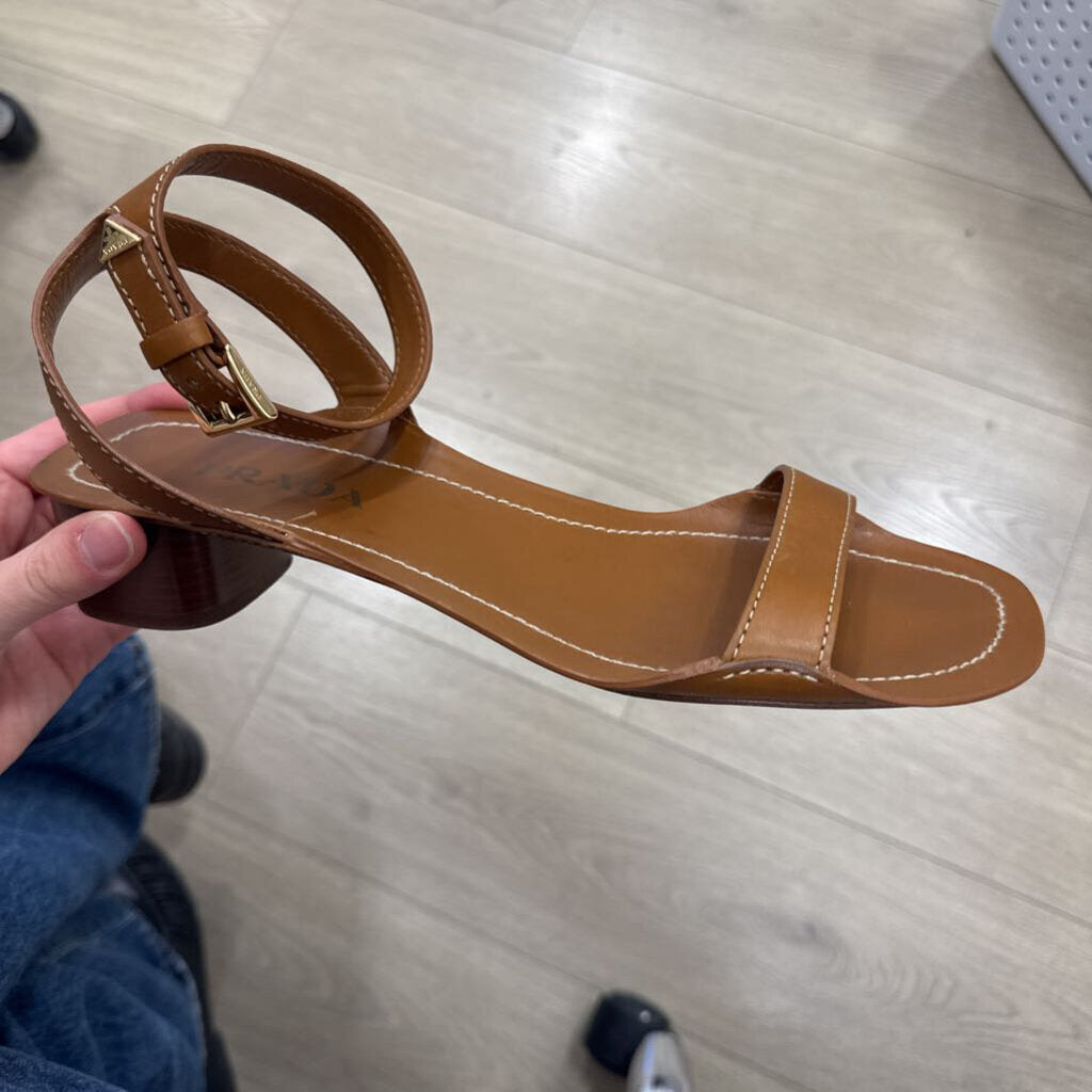 Prada Brown Leather Ankle Strap Sandal
