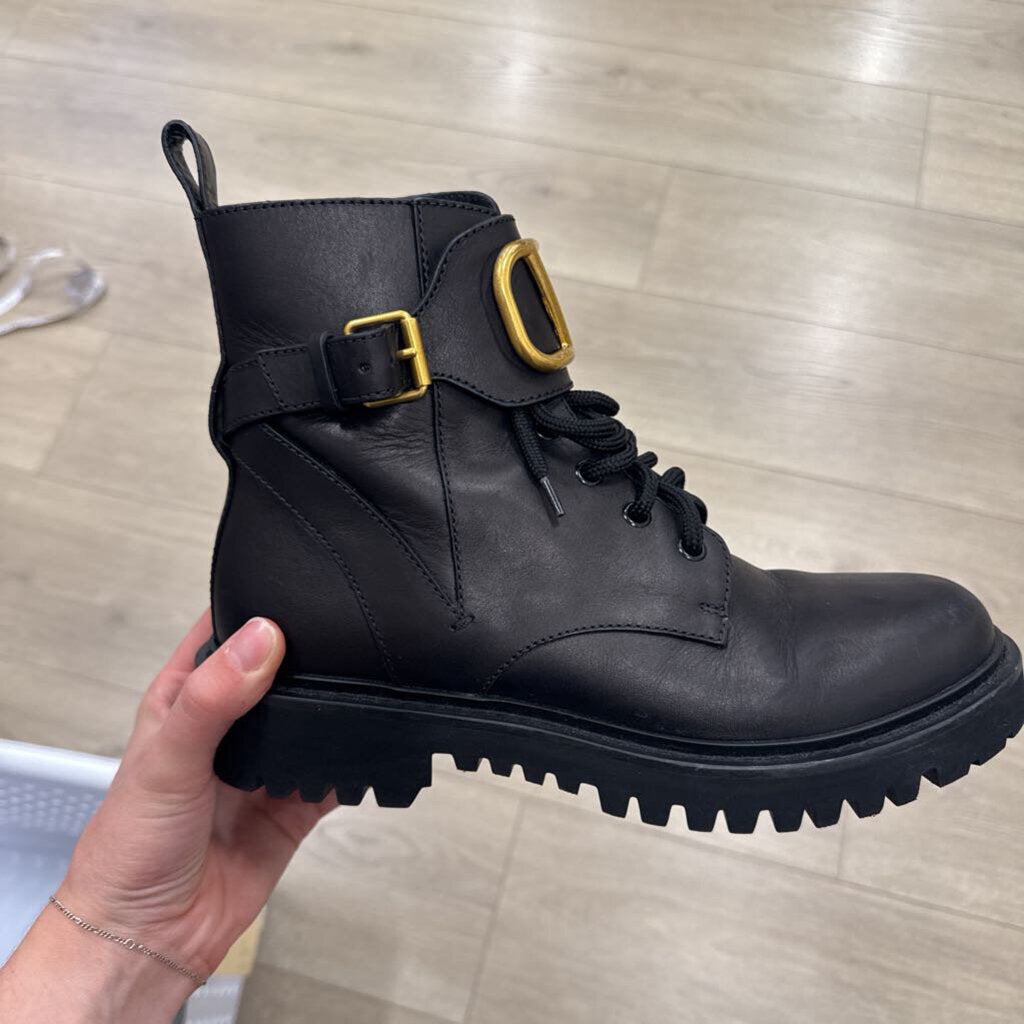 Valentino Black Leather Lace Up Boots