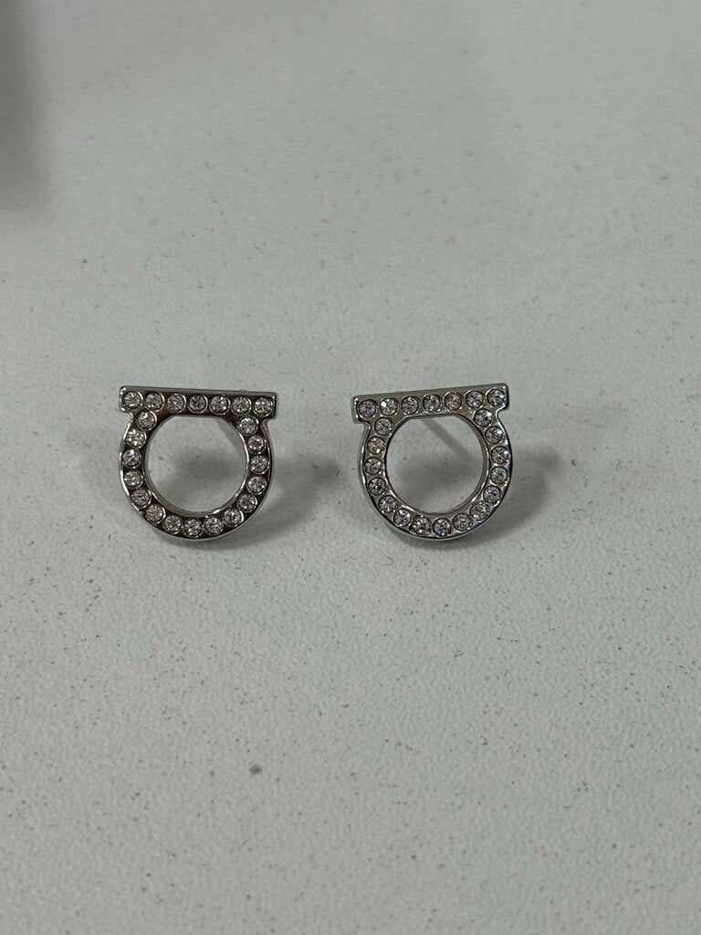 Silver Tone Crystal Gancini Earrings