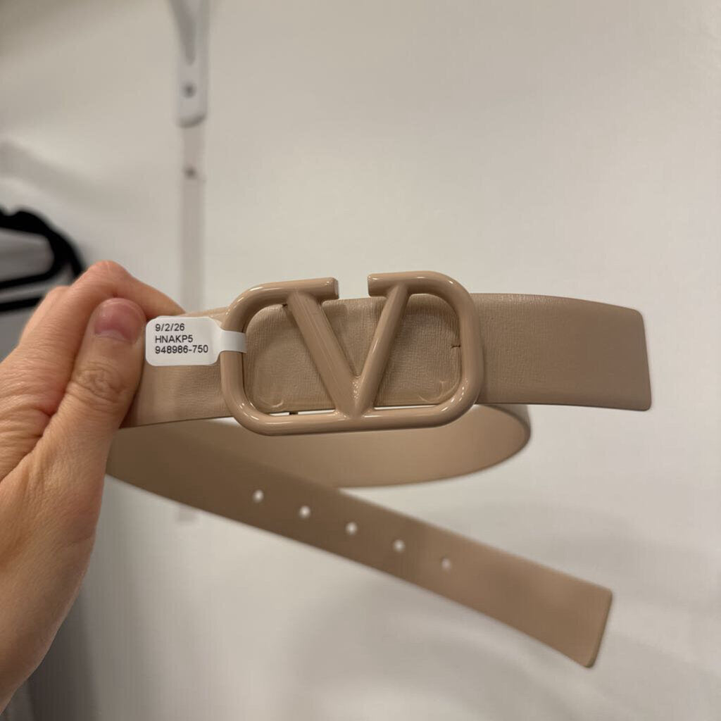 Valentino Beige Leather VLogo Belt, 85