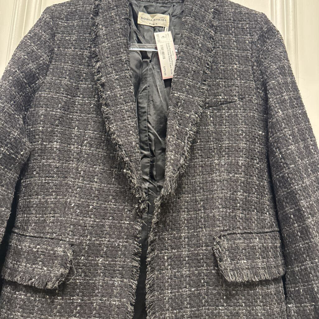 Black/Grey Tweed Fringe Edges Cape Style Blazer