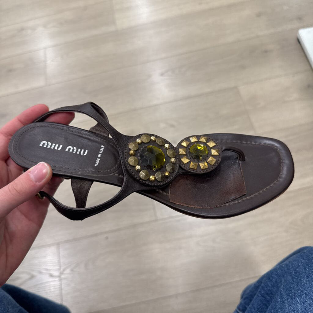 Vintage Brown Leather Embellished Sandal