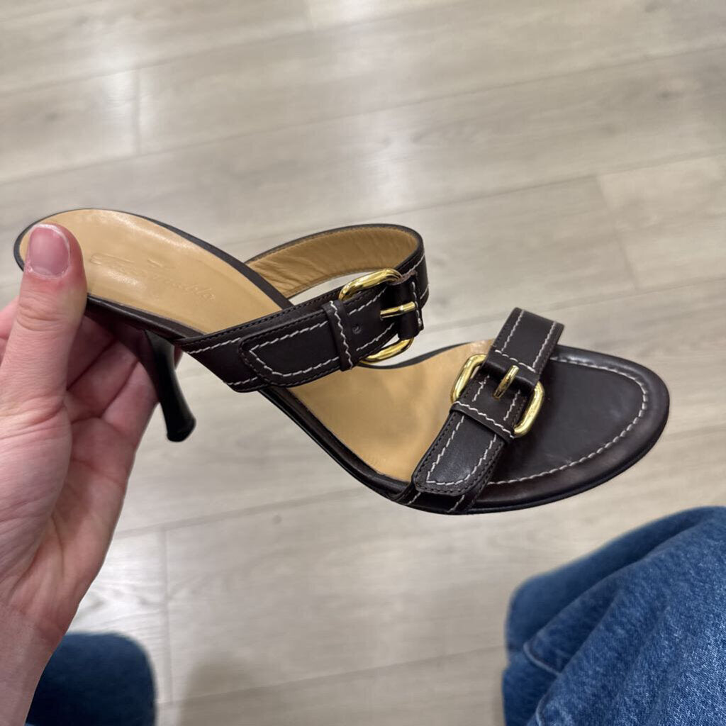 Faconnable Brown Leather Heeled Sandal