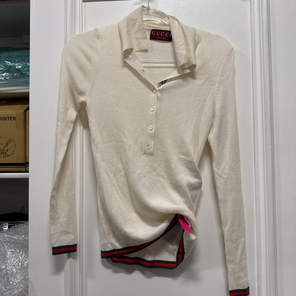 White Cashmere Ribbed LS Sweater
