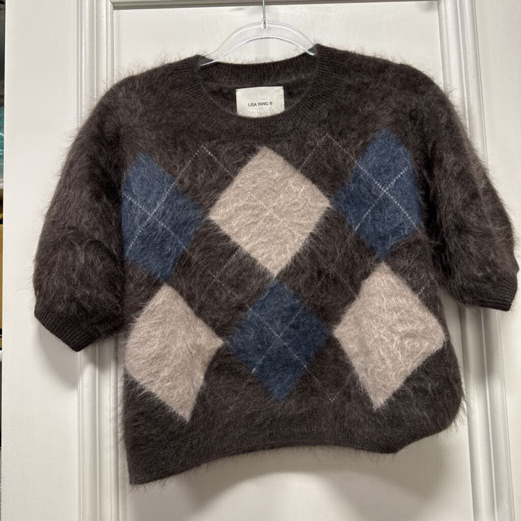 Brown/Blue Argyle Brushed Cashmere SS Sweater