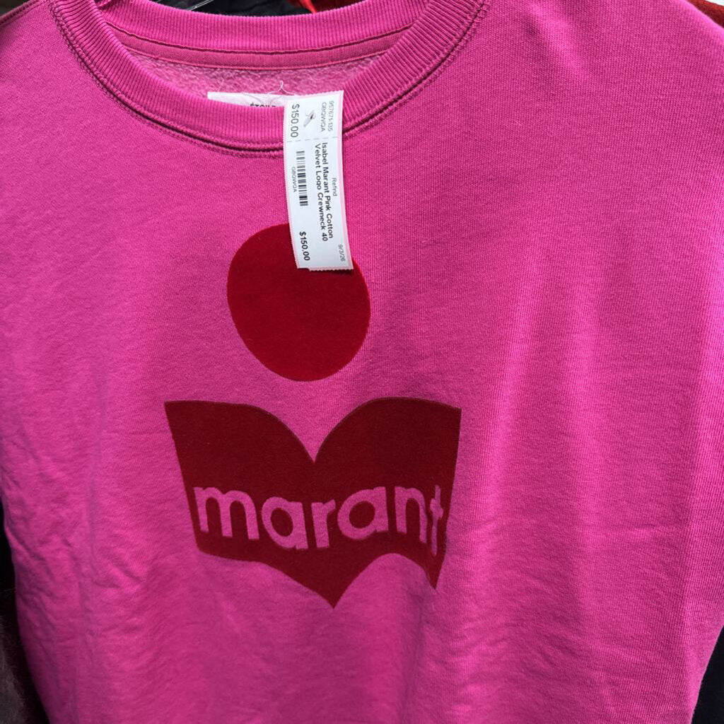 Pink Cotton Velvet Logo Crewneck