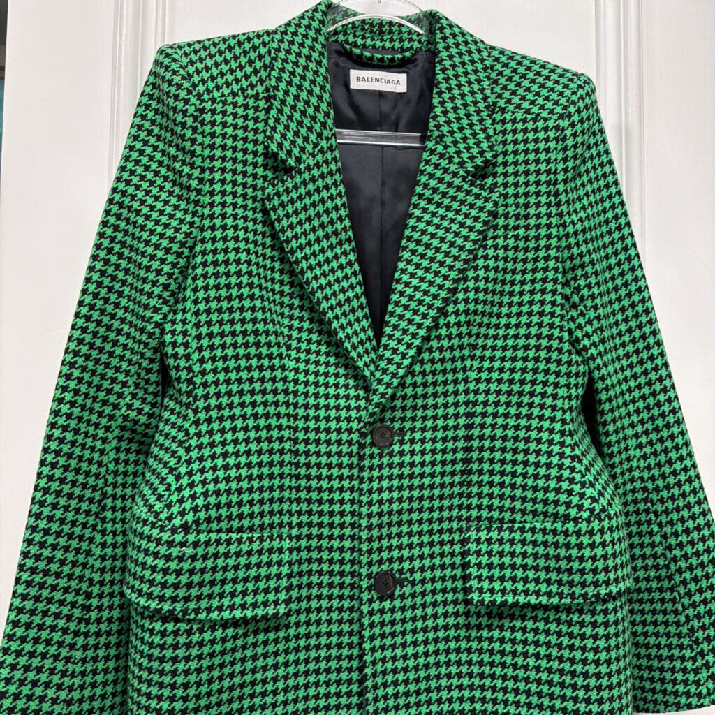 Black/Green Wool Houndstooth Hourglass Blazer