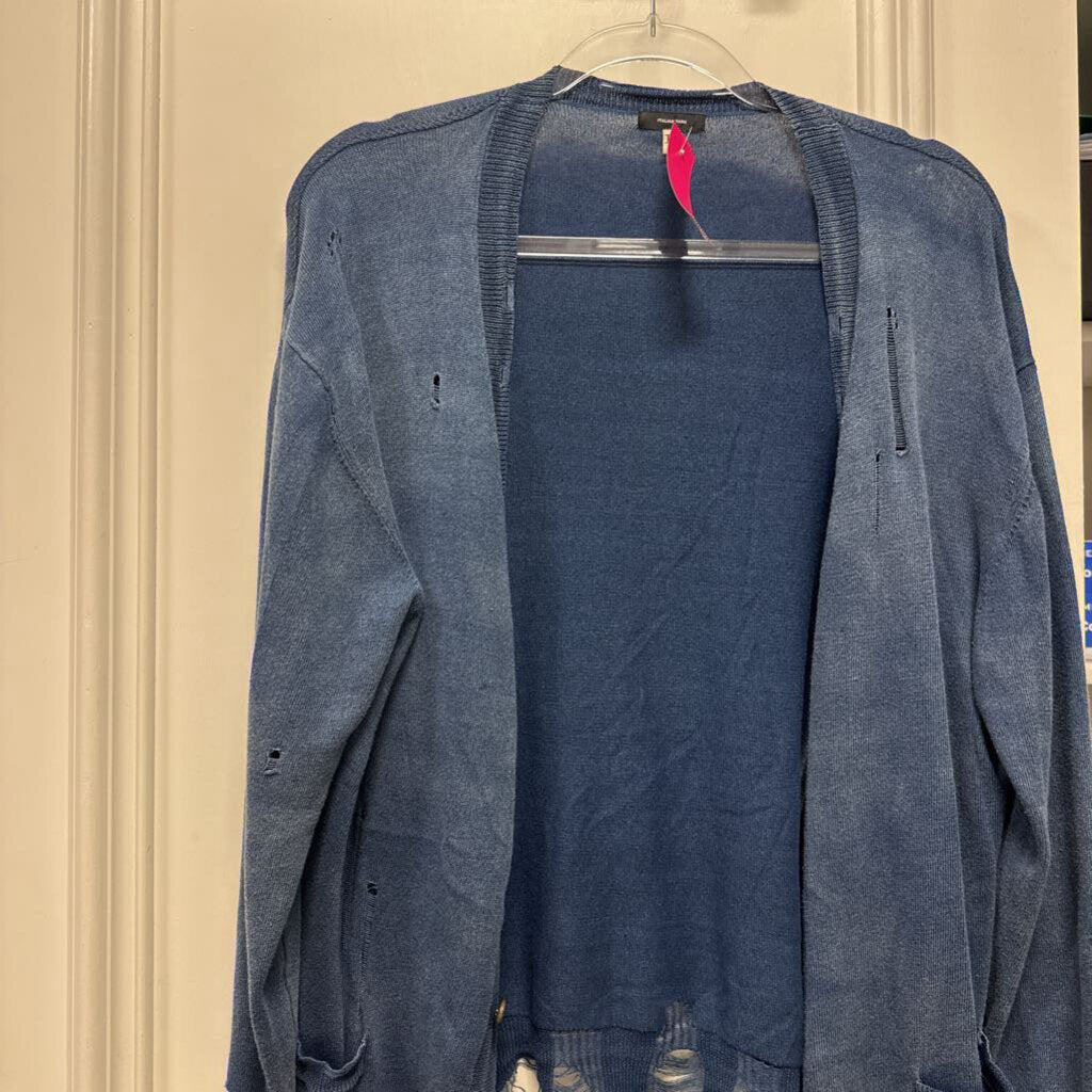 Washed Blue Distressed Cotton Cardigan