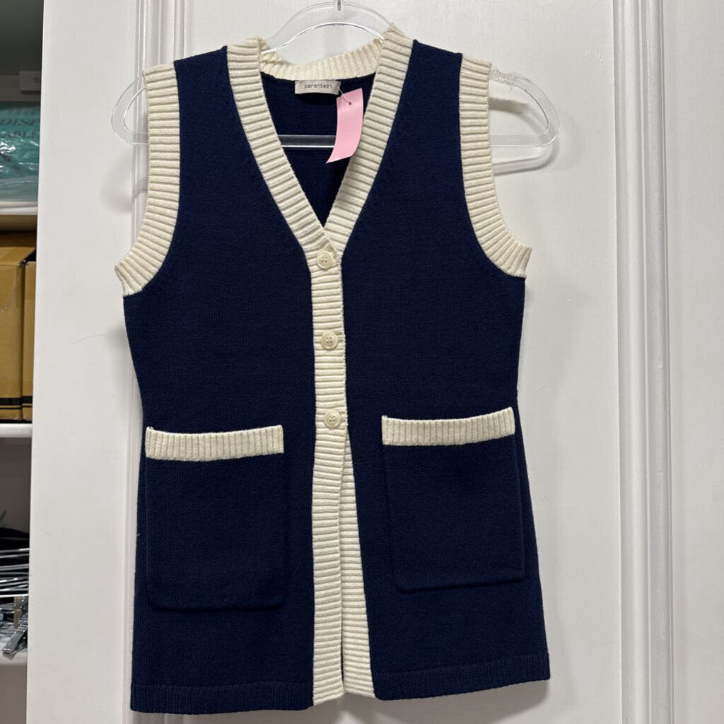 Navy Blue/White Acrylic/Wool Blend Vest