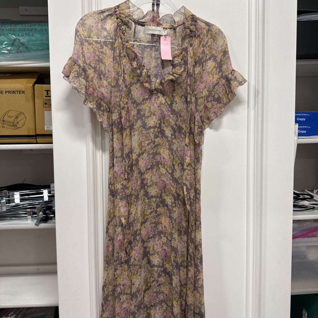 Purple/Multi Silk Floral Dress w/ Slip