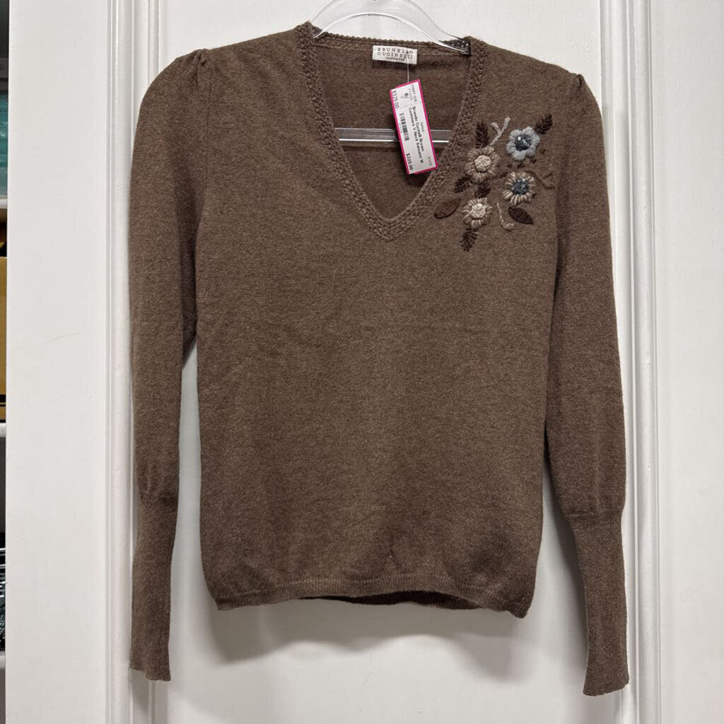 Brown Cashmere V Neck Sweater