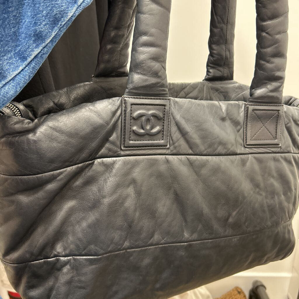 Black Leather Cocoon Tote