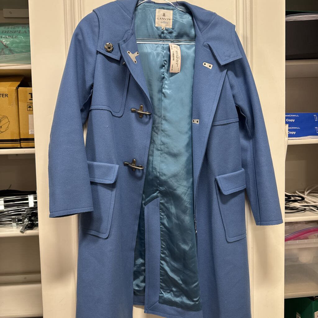 Blue Wool Blend Toggle Coat, 38