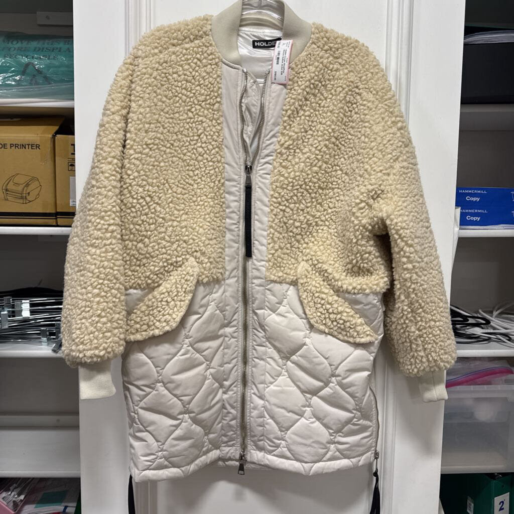 Cream Wool/Poly Sherpa Quilted Jacket