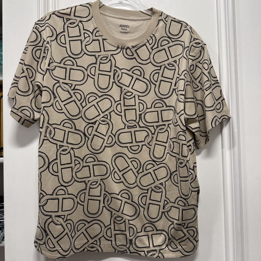 Beige/Black Cotton "Maillon Equestre" Tee (CURRENT $1000)