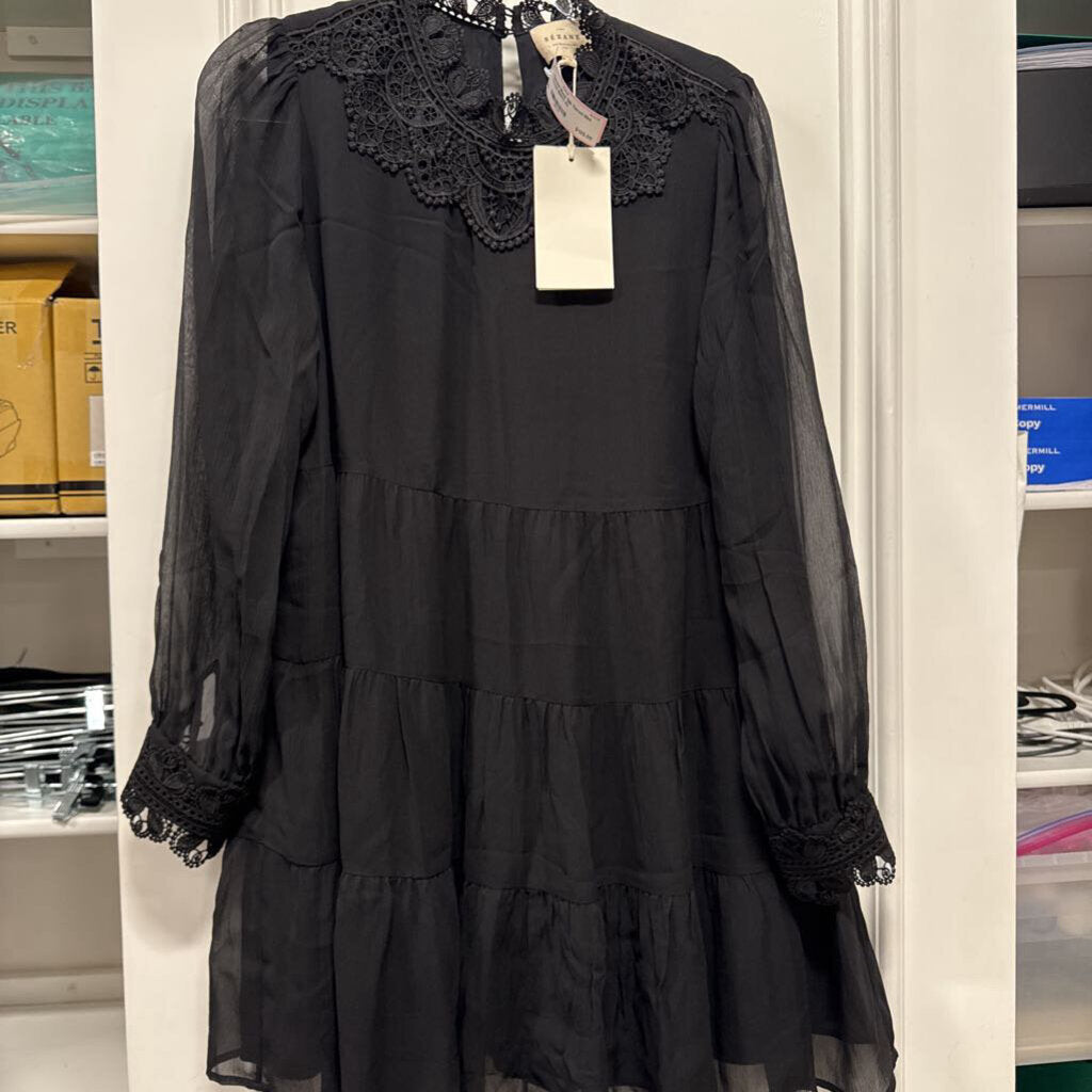 Black Silk Tiered Mini Dress (NWT)