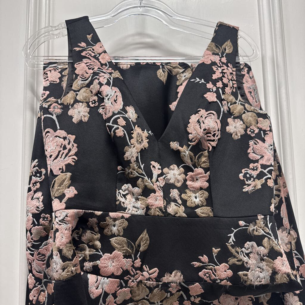 Black Viscose Blend Pink Floral Gown, 4