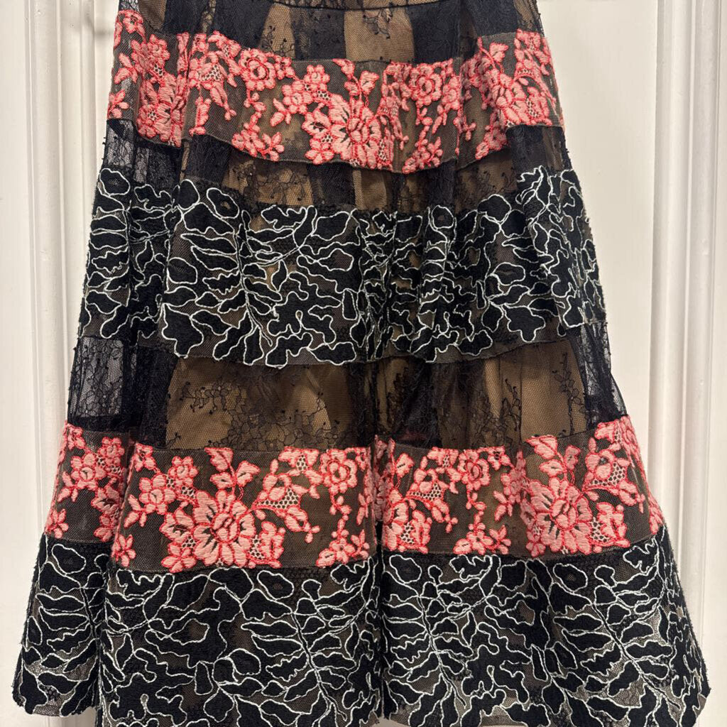 Black Lace Poly Mini Skirt, 38
