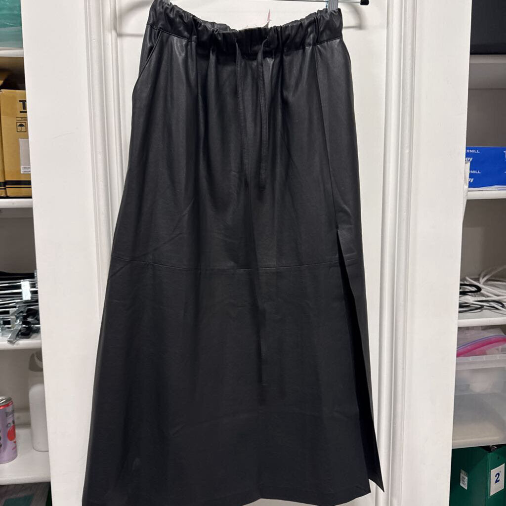 Black Faux Leather Midi Skirt