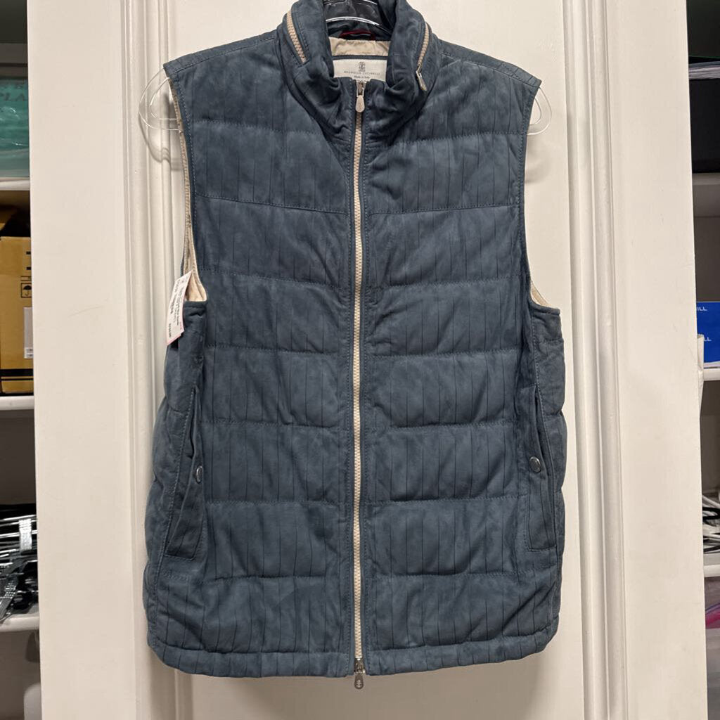 Blue Suede Puffer Vest