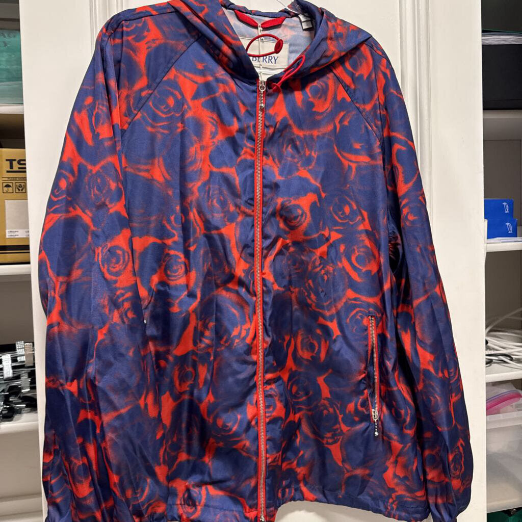 Blue Floral Print Men's Nylon Windbreaker Jacket (NWT), L