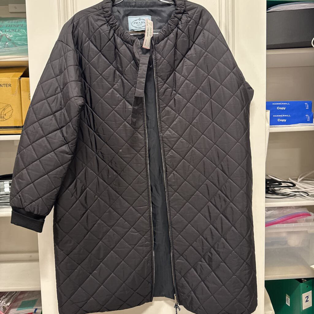 2017 Black Nylon Quilted Long Coat