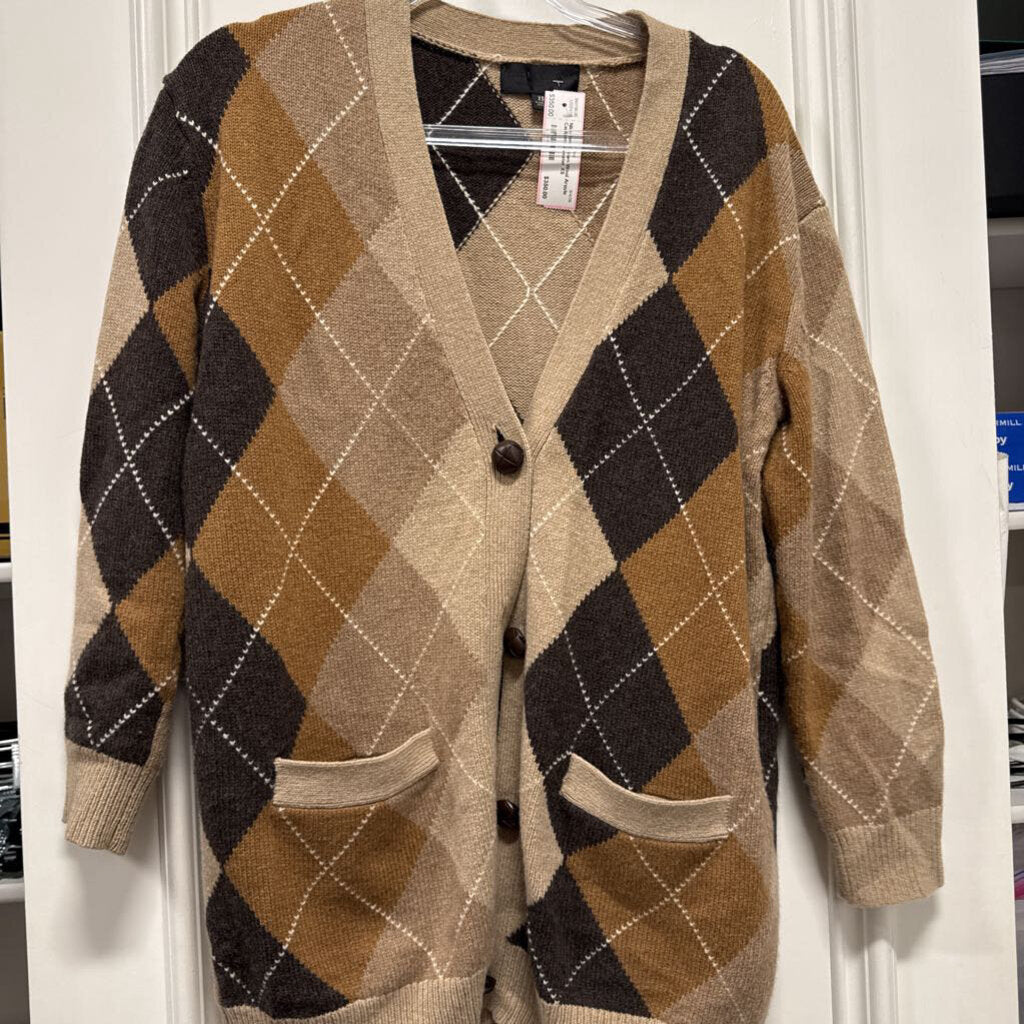 Brown Wool Argyle Cardigan Sweater