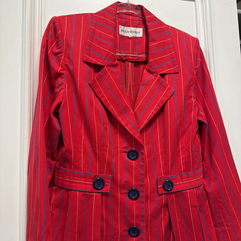 Red Cotton Stripe Blazer, 36