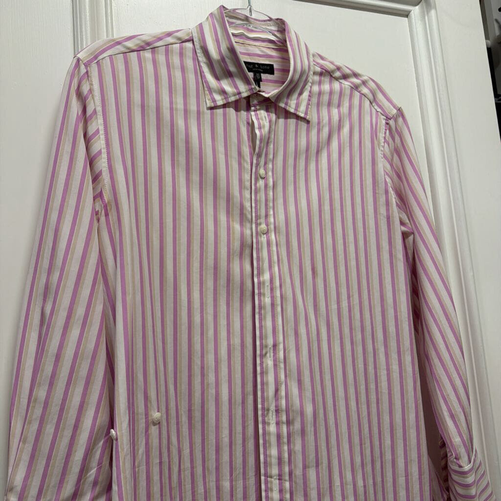 Purple/White Stripe Cotton Button Up Top