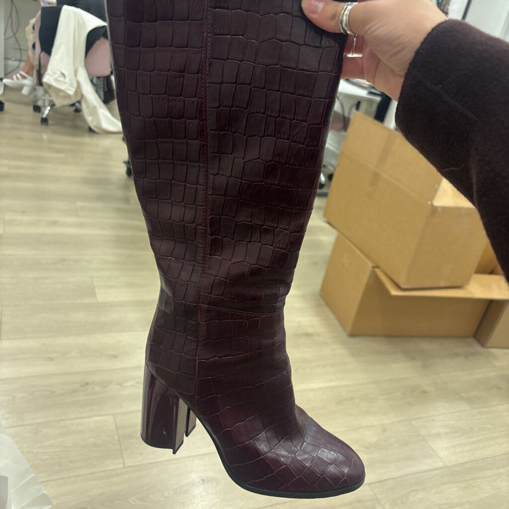 Burgundy Croc Effect Tall Boot