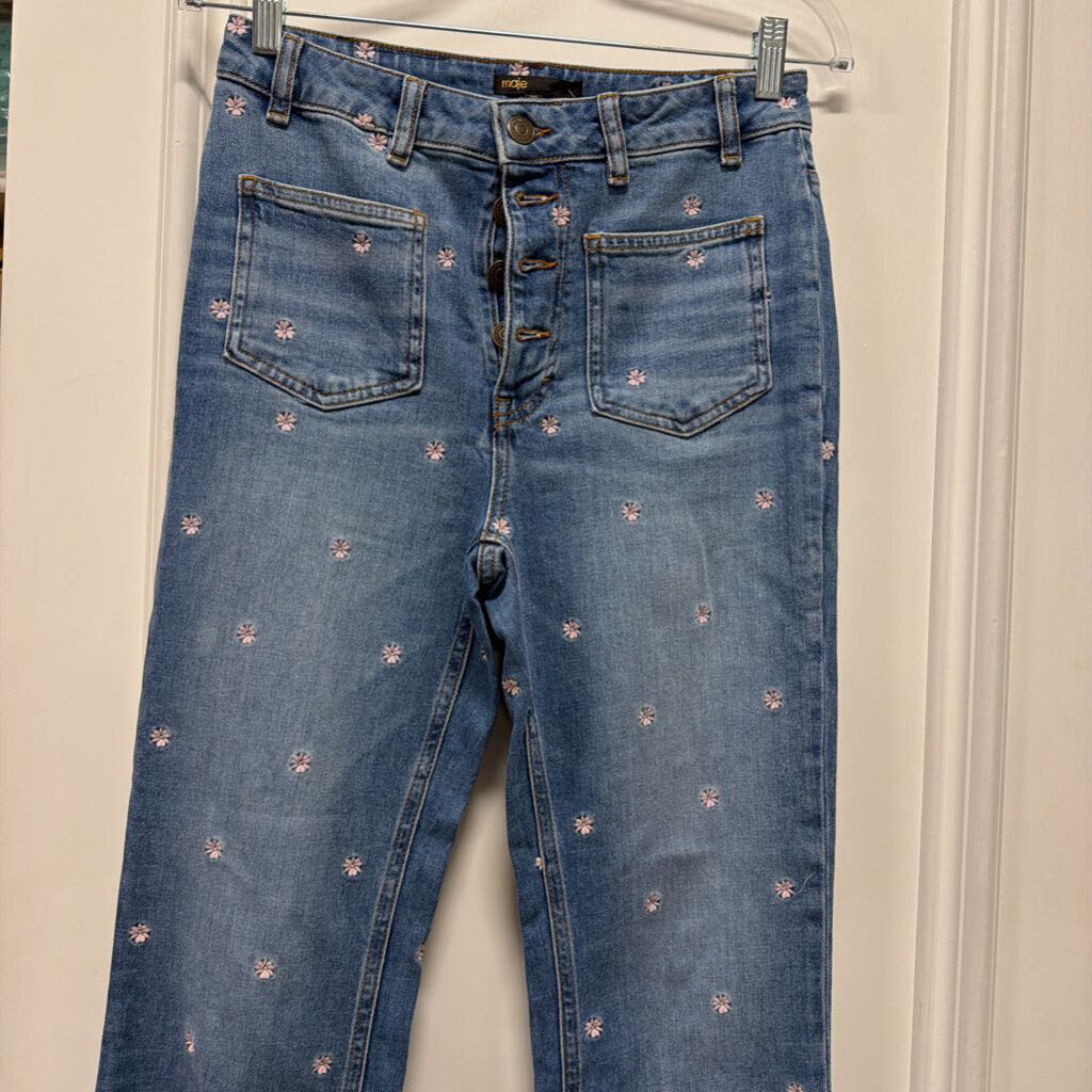 Blue Embroidered Flower Jean