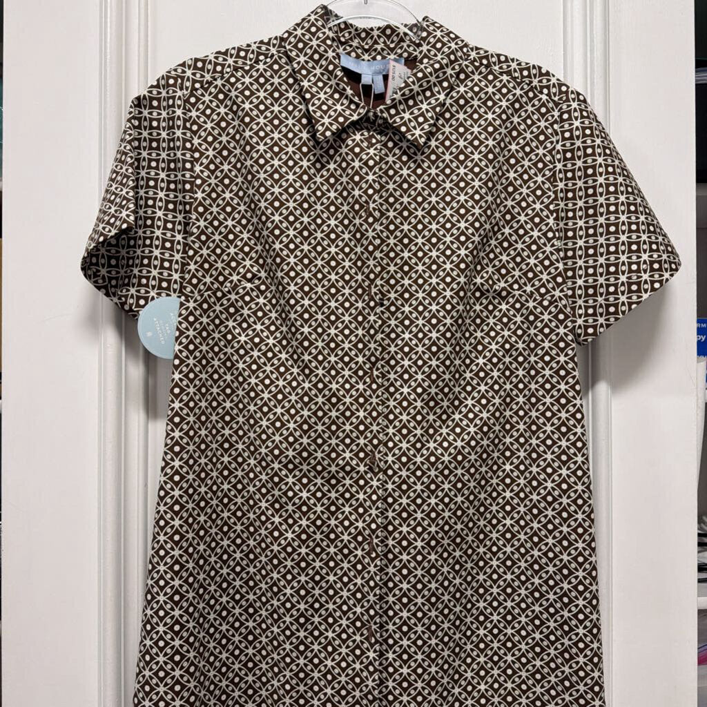 Brown/White Cotton Printed Midi Dress (NWT278)