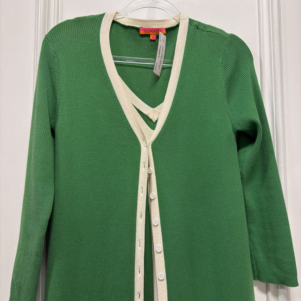 Green Cotton Tank Dress + Cardigan SET