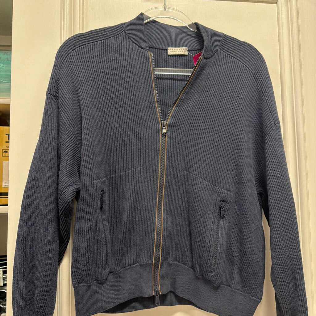 Navy Cotton Ribbed Sweater