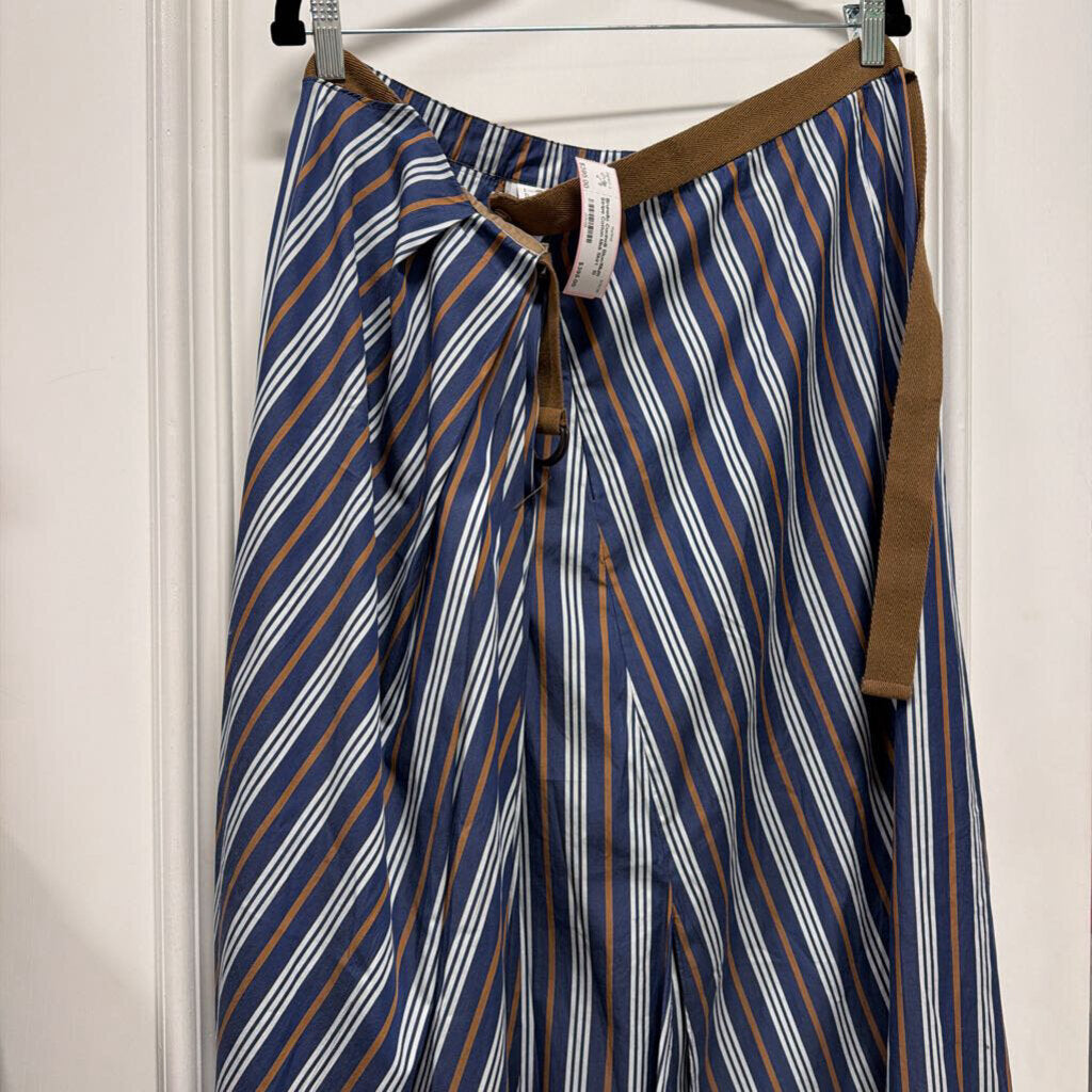 Blue/Multi Stripe Cotton Midi Skirt