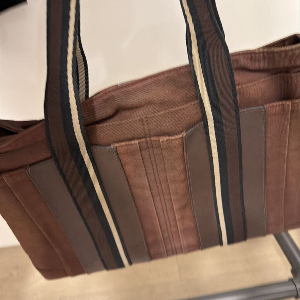 Brown Canvas Tote w/Stripe Strap
