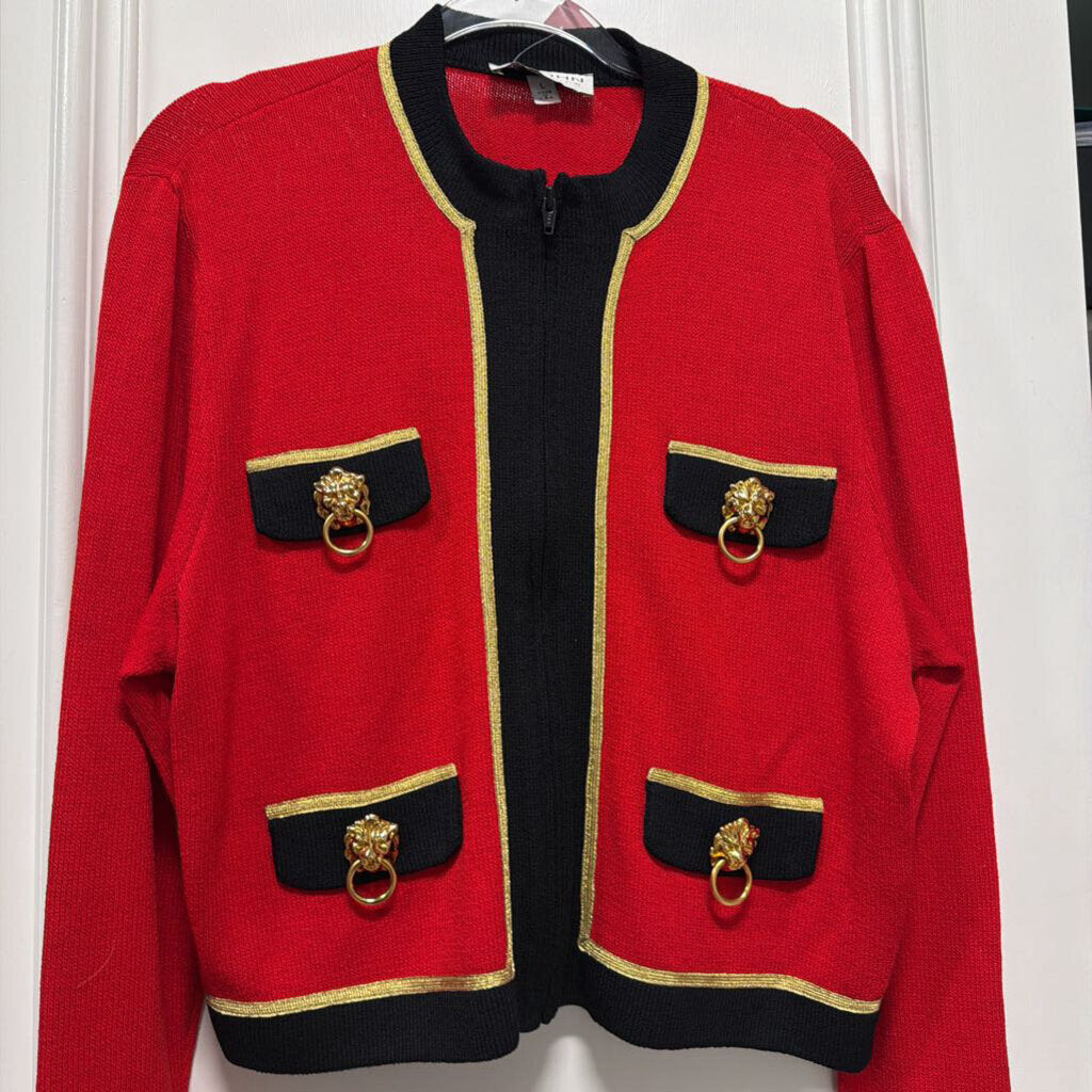 Red/Black Lion Button Sweater