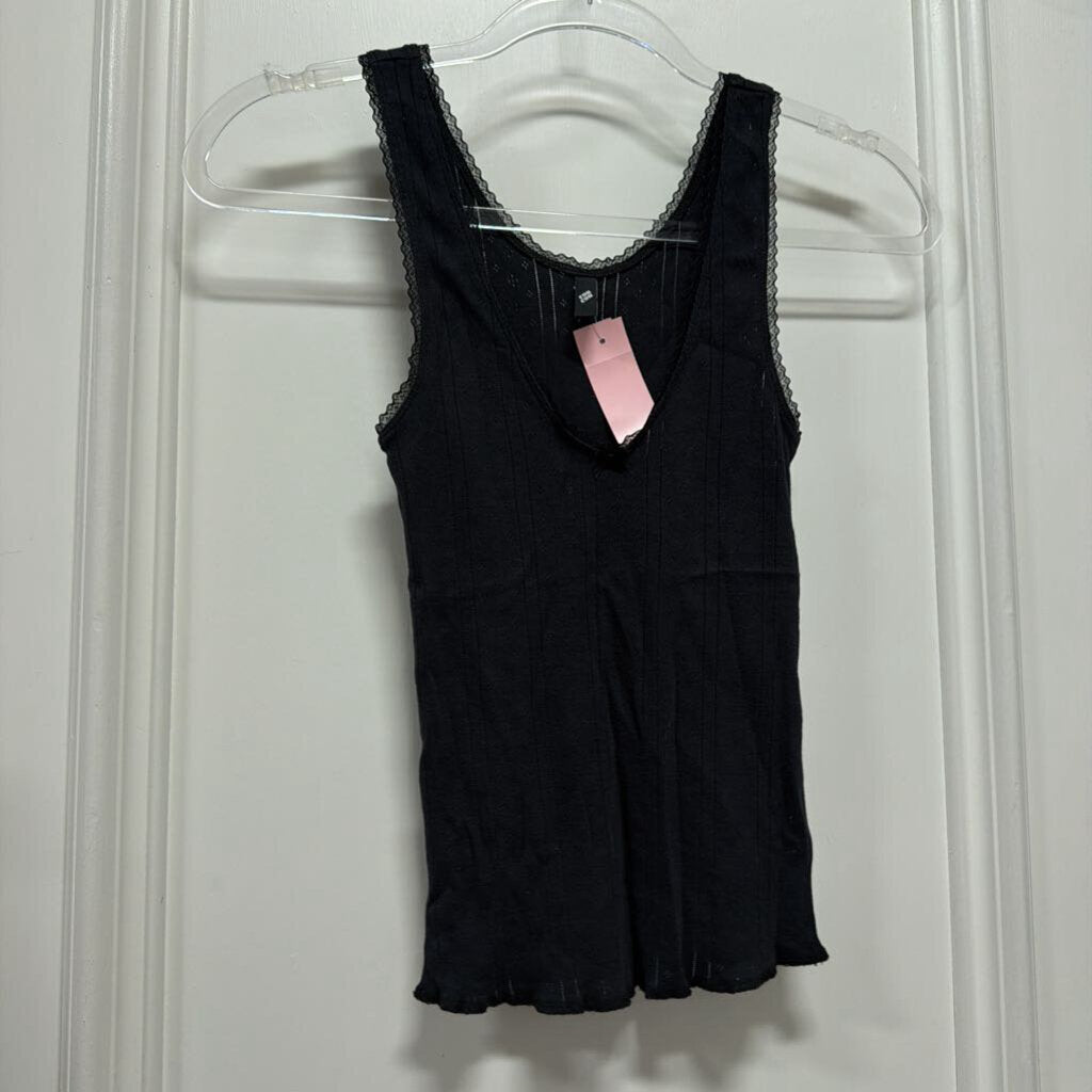 Black Cotton Pointelle Tank