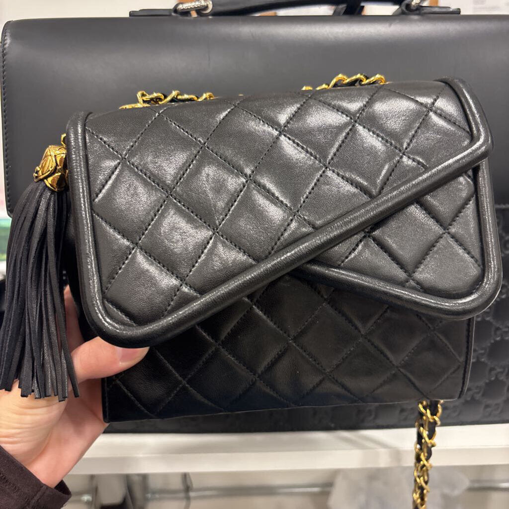 Vintage Black Lambskin Double Flap Tassel